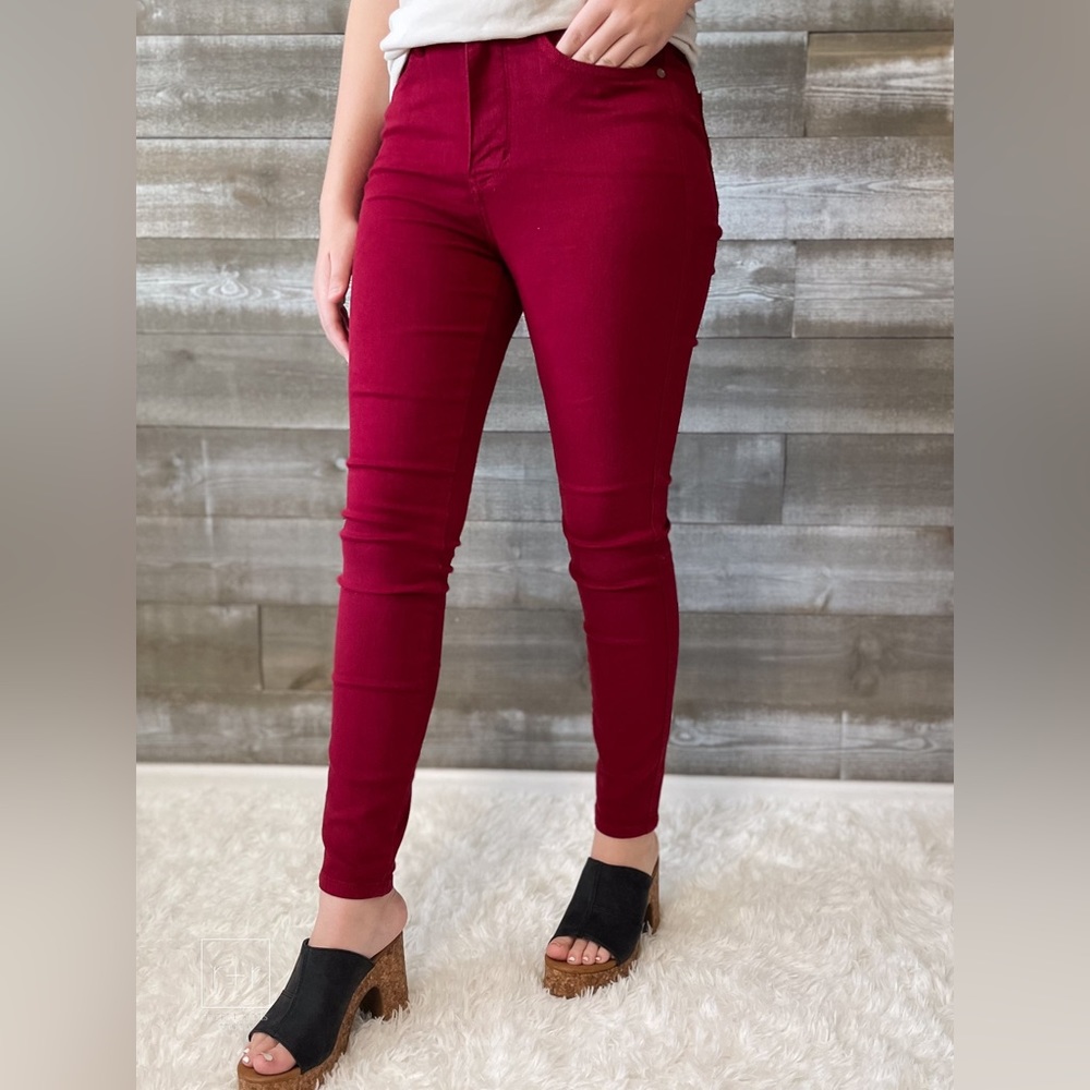 JUDY BLUE high waist tummy control garment dyed skinny jean in scarlet